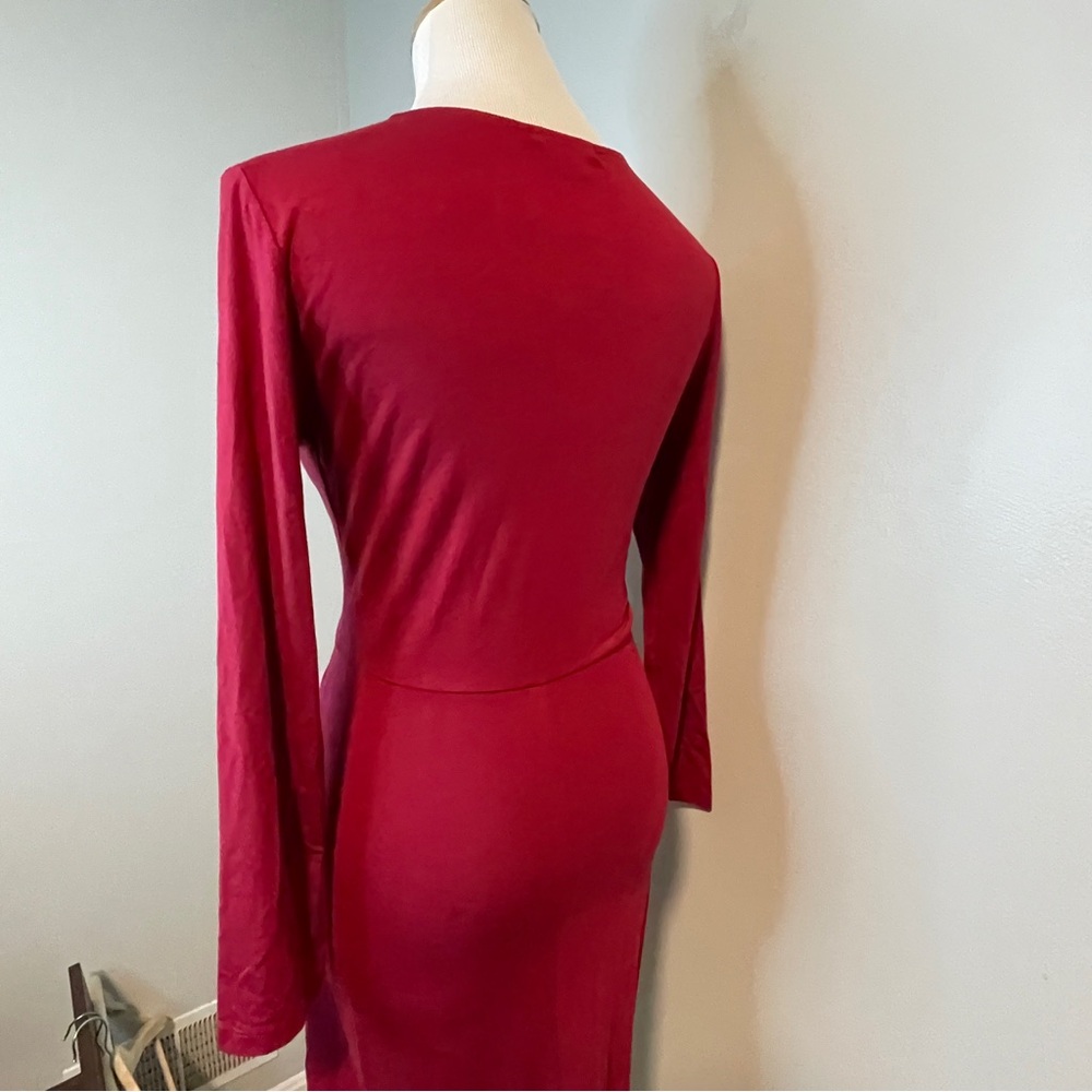 Fraiche by J cranberry red asymmetrical faux wrap mini dress - Picture 2 of 6